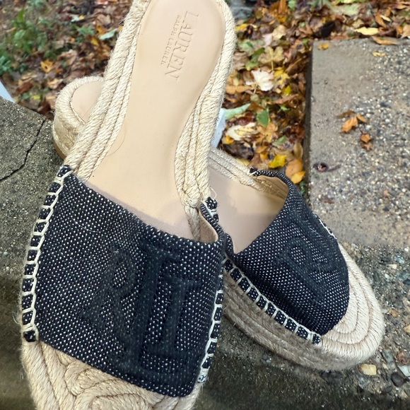 Polo Ralph Lauren Black and Tan Espadrille Slides - Picture 3 of 4